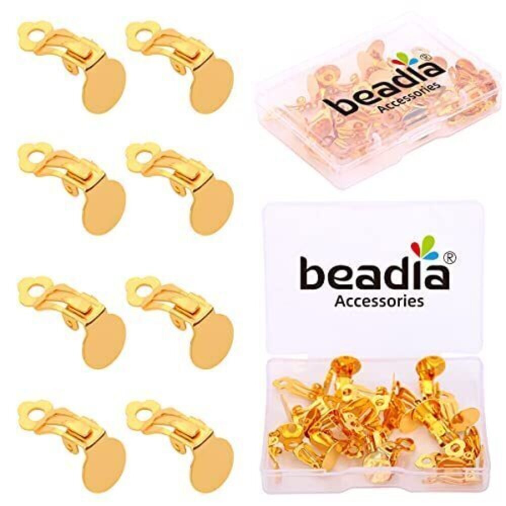 3986 18K Gold Plated Earring Clips 10x17mm 20pcs with Beads for Jewelry